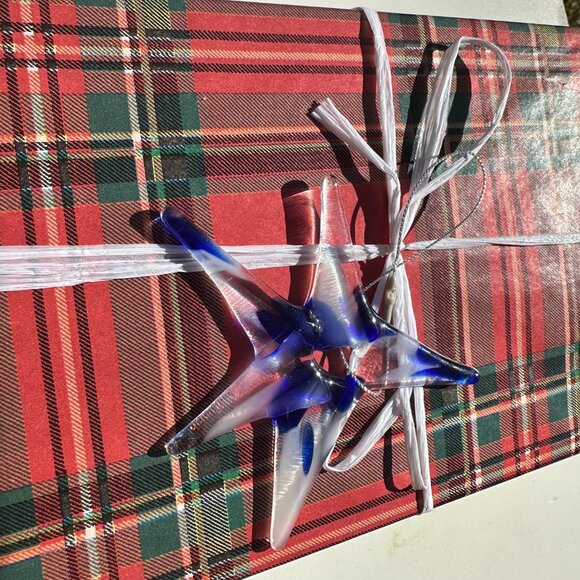 #1154 STAR MULTI COLOR 5 POINT ORNAMENT BLUE & WHITE FUSED - Picture 4 of 9